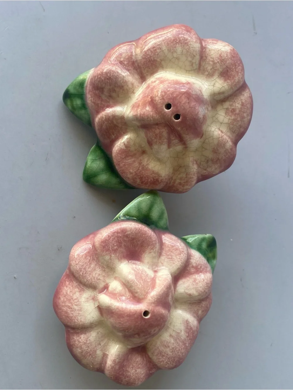 Vintage Pink and Green Floral Ceramic Salt and Pepper Shakers